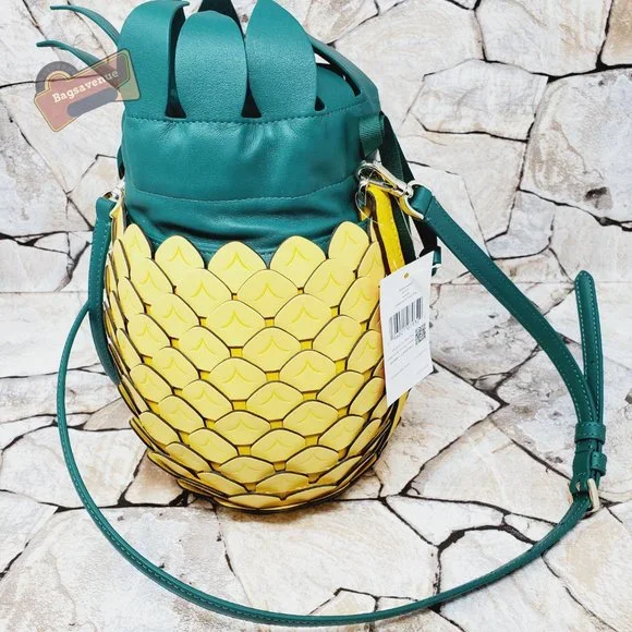 #bagsavenue pineapple bucket crossbody yellow novelty with coin purse Kate spade